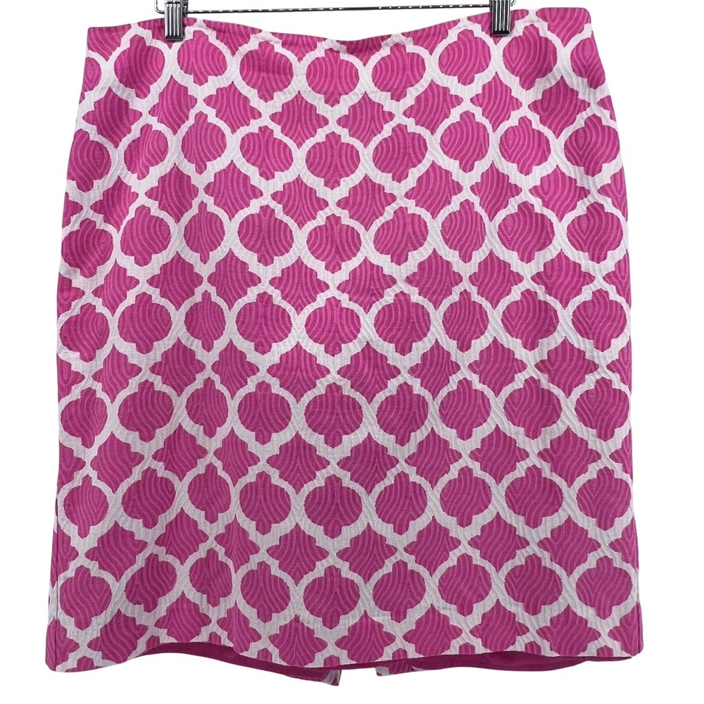 Talbots Pink White Quatrefoil Geometric Pique Pencil Skirt Size 18 Cotton Lined
